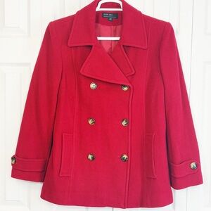 Jason Kole Red Wool Blend Double Breasted Button Up Peacoat Large